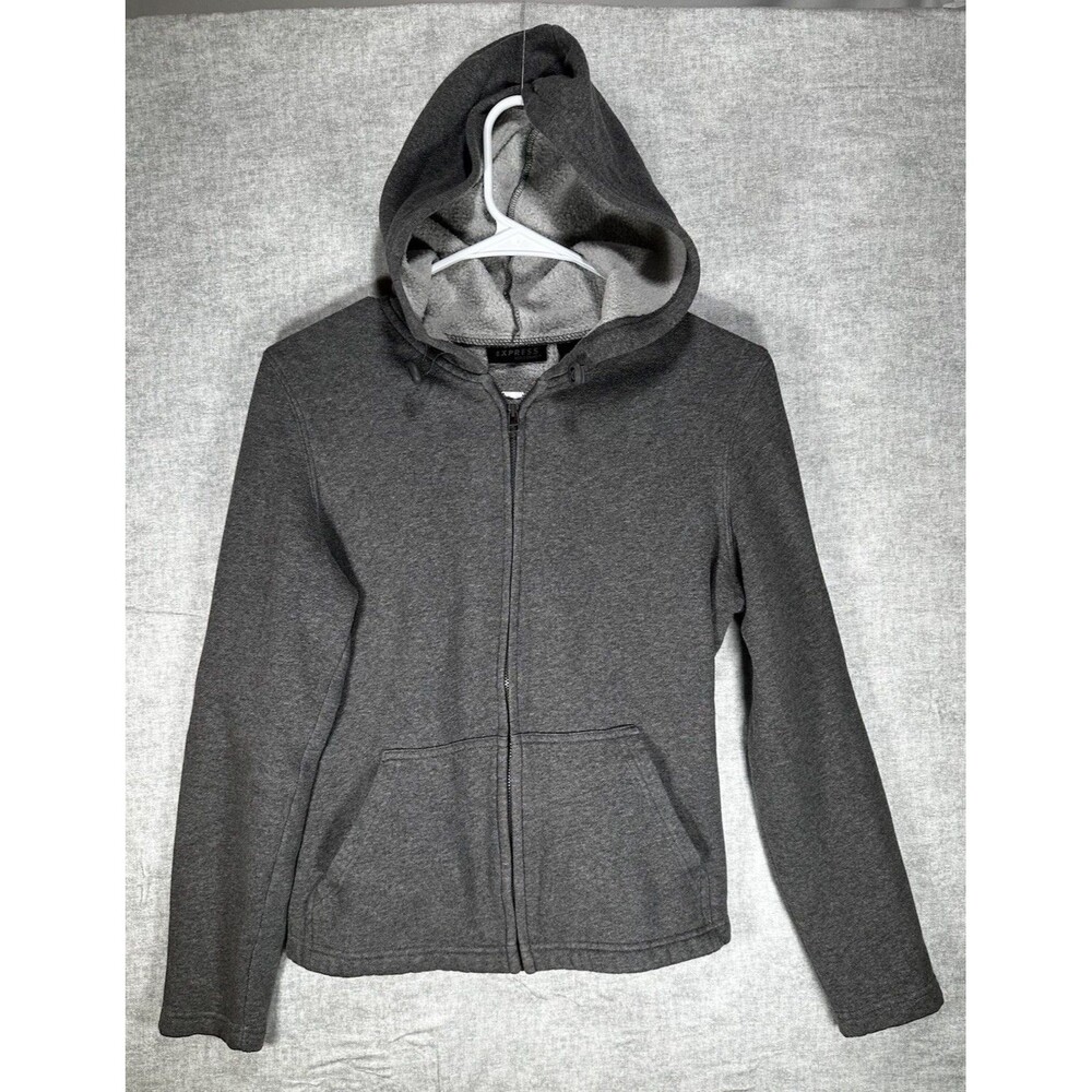 Express Hoodie Womens Size Medium Full Zip Gray Long Sleeve Sweatshirt